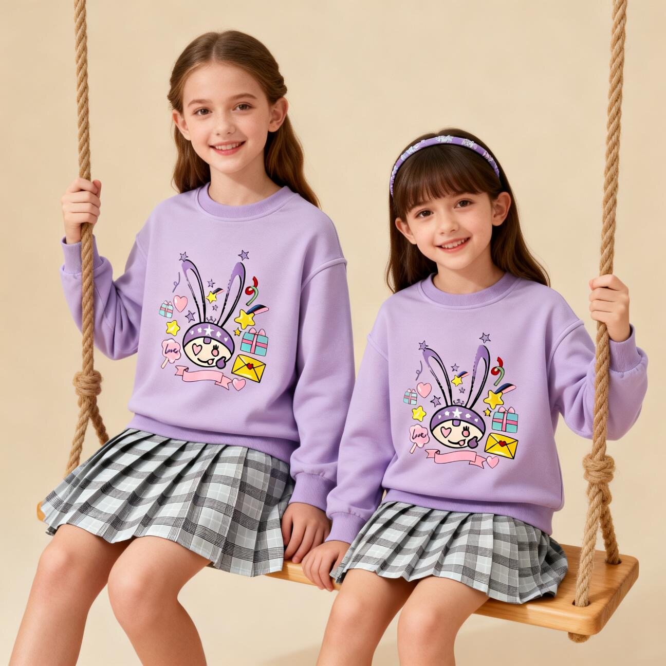 卫衣女童春秋2026新款儿童长袖中大童女孩春装上衣打底百褶裙套装