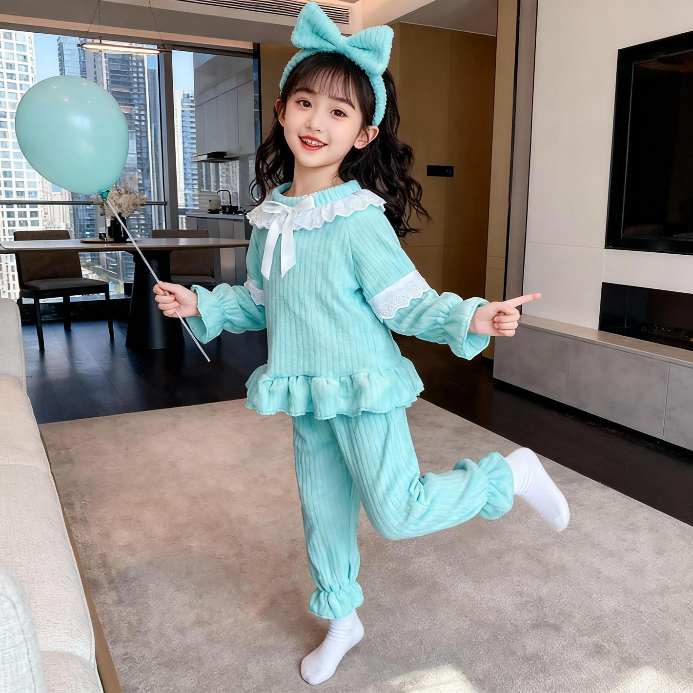 女童睡衣套装秋冬珊瑚绒法兰绒