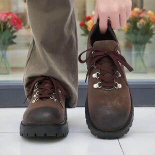 复古风厚底德比鞋男增高休闲皮鞋圆头大头鞋百搭男鞋日常棕色系带
