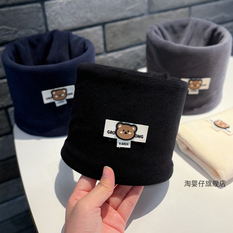 宝宝脖套儿童秋冬可爱小熊毛绒围脖防寒男女学生户外防风护颈围巾