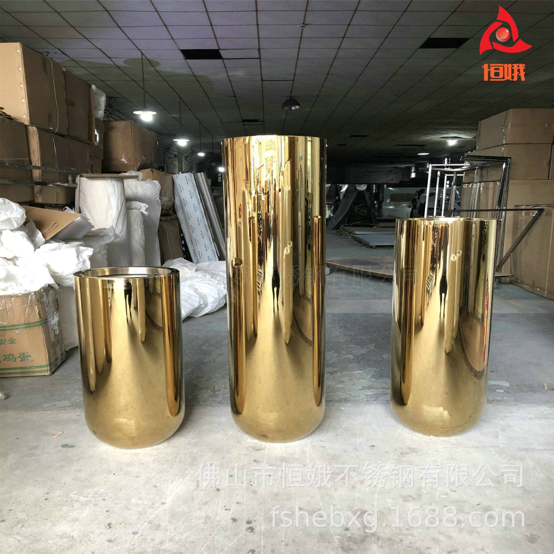 室内装饰金属花盆不锈钢镜面香槟金大中小花瓶