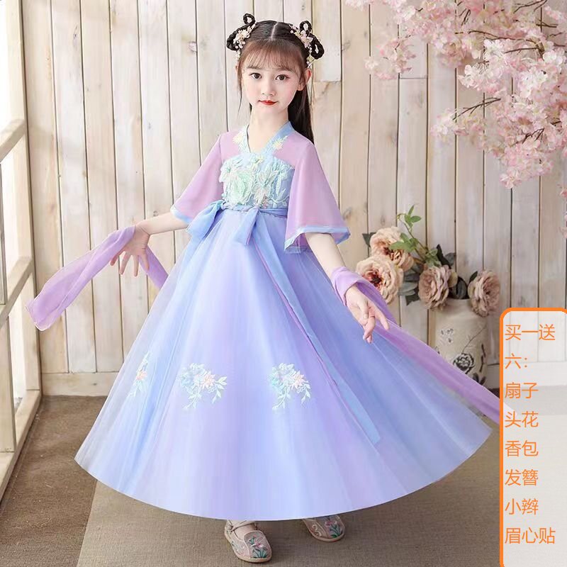 女童春夏季古风汉服女2024款儿童高级古装超仙襦裙女孩改良连衣裙