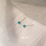 包邮天然天河石几何方块银耳钉 999足银养耳耳骨钉学生耳饰礼物女