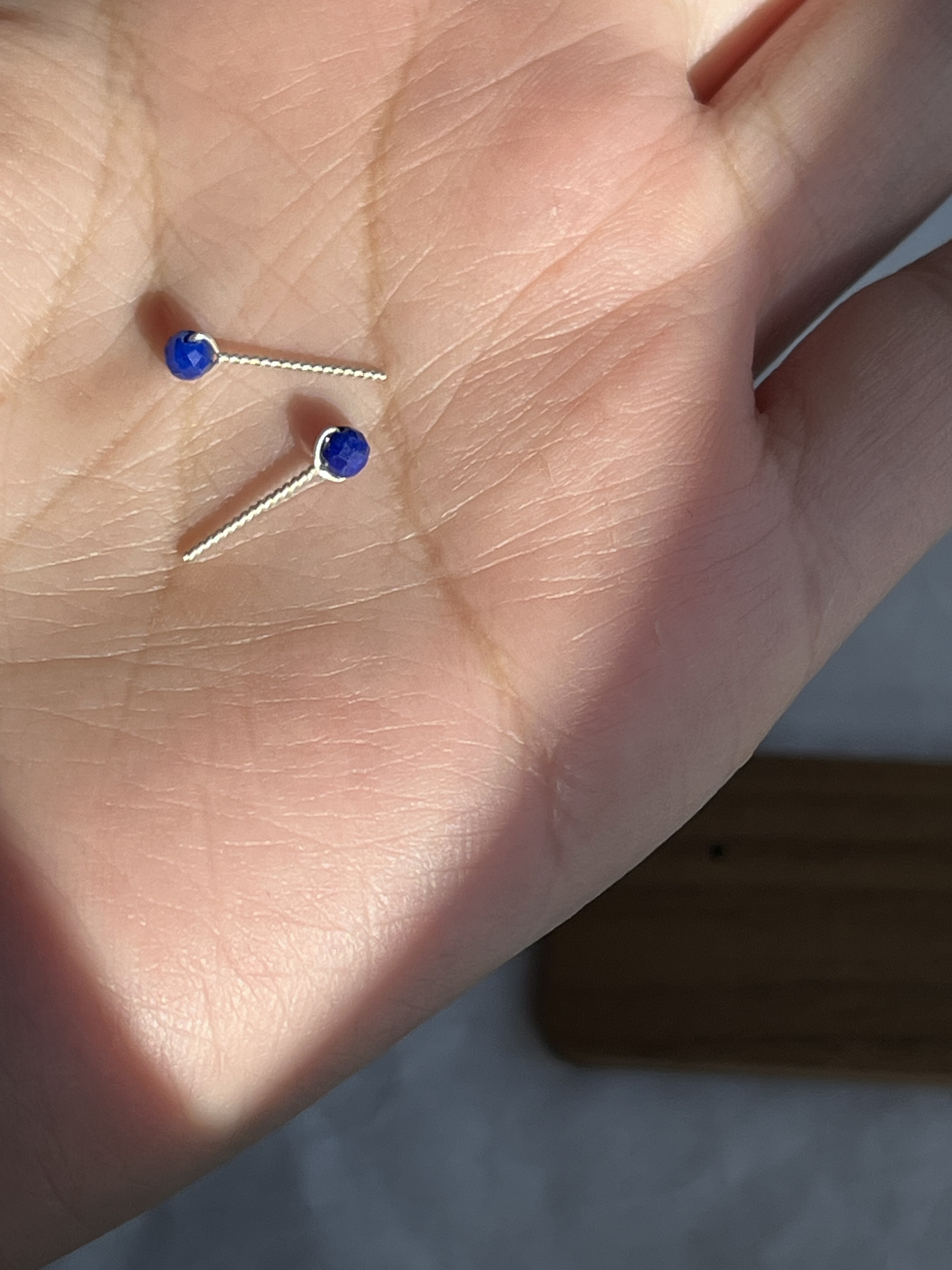 天然青金石养耳手作麻花耳钉睡觉不用摘佩戴舒适999足银防过敏