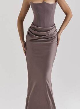 Fashionable Strapless Backless Slim-fit Evening Gown连衣长裙