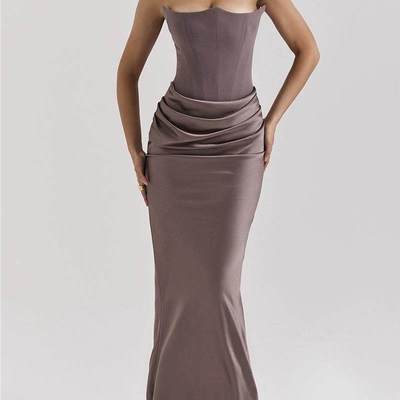 Fashionable Strapless Backless Slim-fit Evening Gown连衣长裙