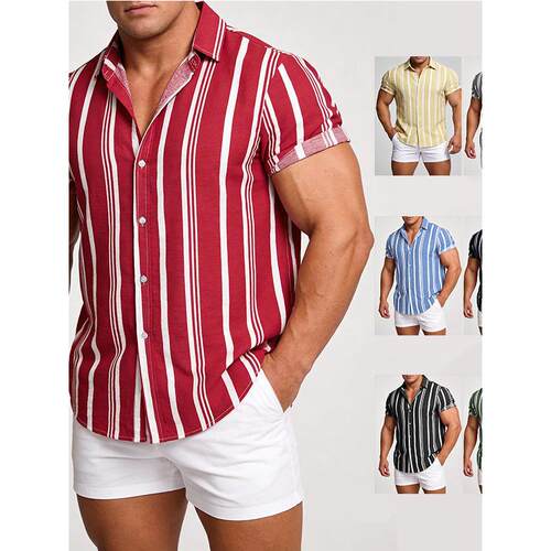 Men's casual striped printed short sleeved shirt男装短袖衬衣