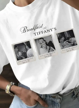 欧美风新款印花宽松休闲短袖T恤上衣 Printed loose T-shirt top