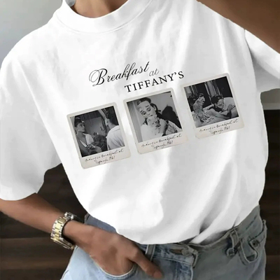 欧美风新款印花宽松休闲短袖T恤上衣 Printed loose T-shirt top