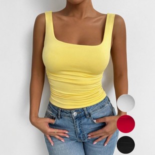 Women's tank top with square collar and exposed navel