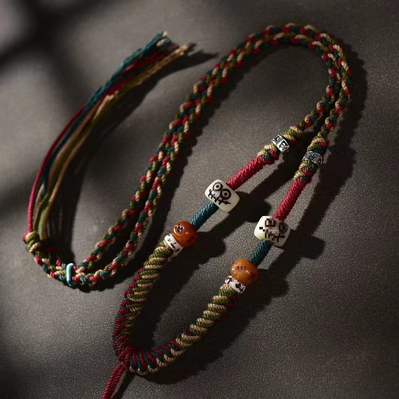 藏式手工编绳唐卡吊坠绳佛牌高档挂件绳蜜蜡项链绳手搓棉线民族风