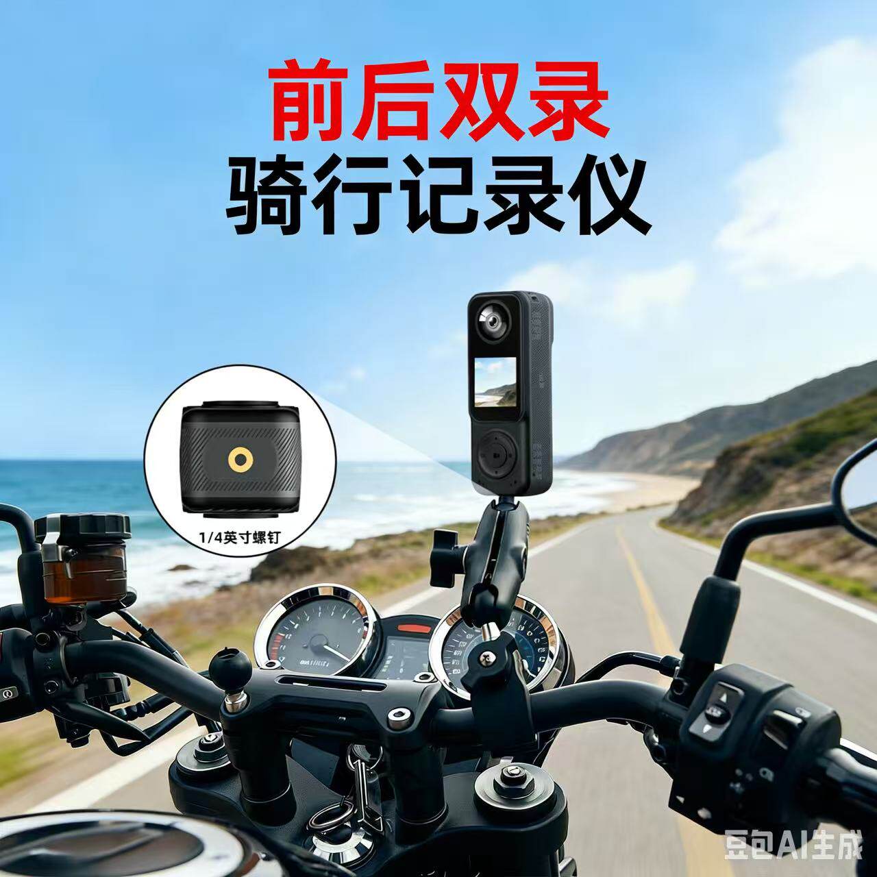 防水户外骑行摩托车行车记录仪360全景运动相机前后双录镜头摄像