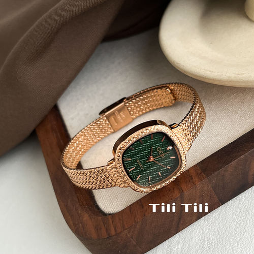 歌迪轻奢复古金色网带石英小方表