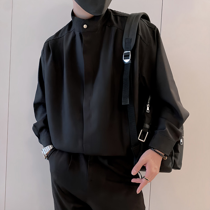 S97/P55控75秋季社会小伙双层领轻奢设计感金属长袖衬衫男白首1,男装衬衫,星座305B