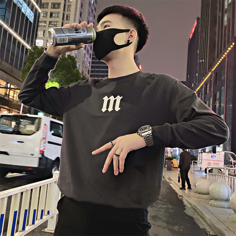 Y10/特P68控98秋季社会小伙休闲百搭刺绣印花工艺长袖卫衣男黑首1,男装卫衣,星座305B