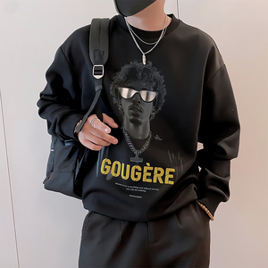 Y339/P58控78秋季痞帅小伙潮牌烫钻印花镭射男士时尚卫衣长袖黑首，男装卫衣，星座305B