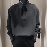 S43/P68控98秋社会小伙高级垂感免烫套头立体感长袖衬衣男灰首2，男装衬衫，星座305B