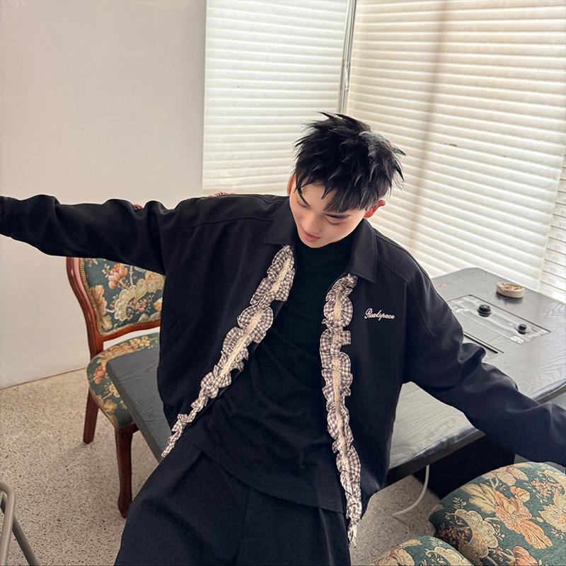 美式潮牌木耳边门襟设计休闲夹克男女ins外套JK335/特P138控178,男装夹克,星座305B