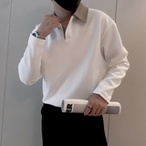 Y331/P49控69秋季小伙美式千鸟格拼接Polo衫长袖体恤黑色首图，男装Polo衫，星座305B