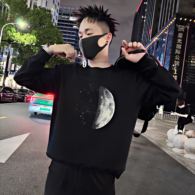 Y338/P58控78秋季痞帅小伙潮牌烫钻印花设计感男士卫衣长袖黑首1，男装卫衣，星座305B