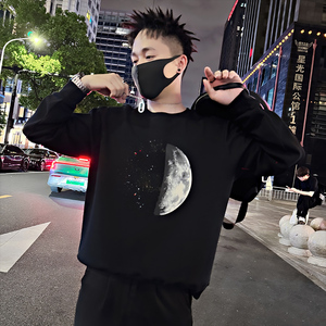Y338/P58控78秋季痞帅小伙潮牌烫钻印花设计感男士卫衣长袖黑首1，男装卫衣，星座305B