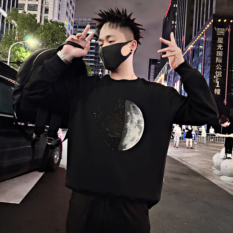 Y338/P58控78秋季痞帅小伙潮牌烫钻印花设计感男士卫衣长袖黑首1,男装卫衣,星座305B