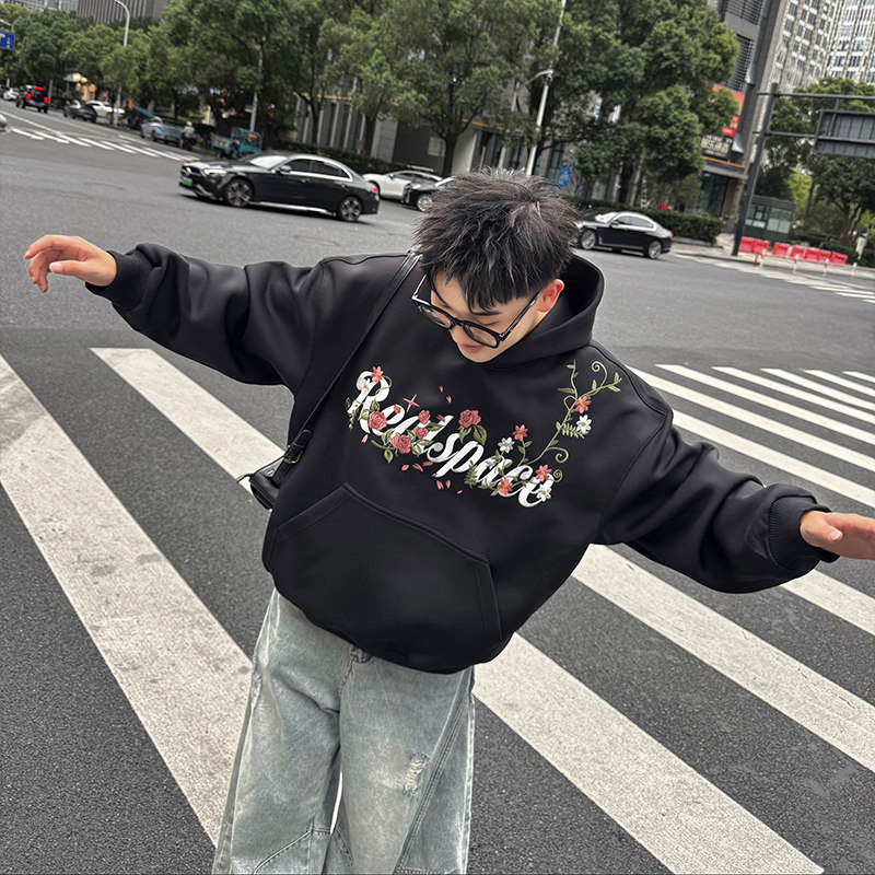 2025新款复古重磅宽松连帽情侣卫衣秋季刺绣长袖男Y333/P128控168,男装卫衣,星座305B