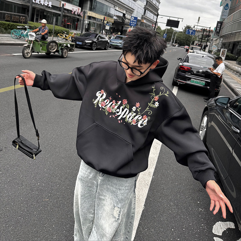 2025新款复古重磅宽松连帽情侣卫衣秋季刺绣长袖男Y333/P128控168,男装卫衣,星座305B