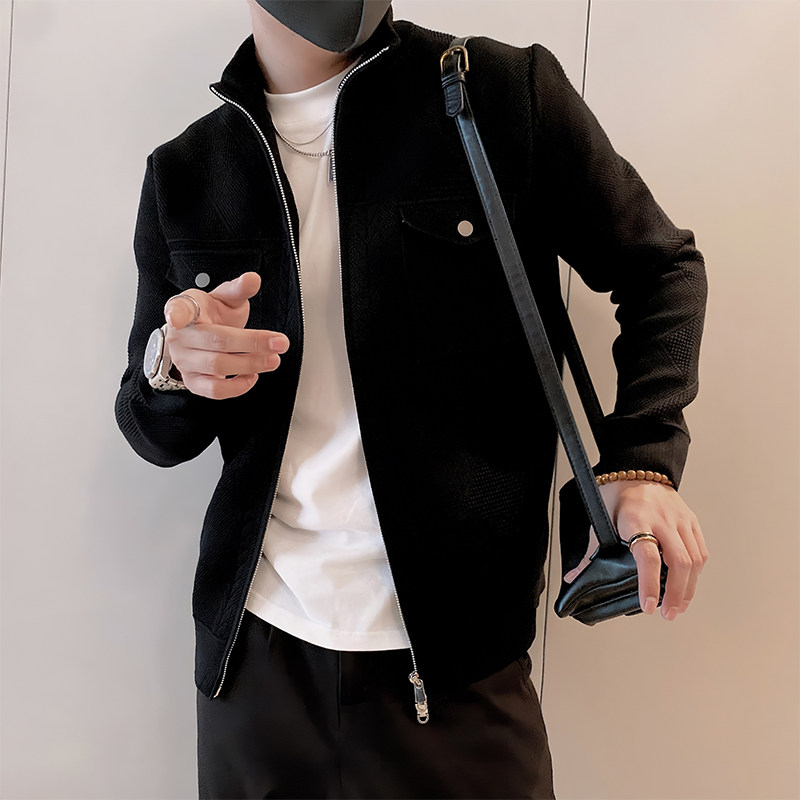 LV275/P98控138秋季痞帅小伙毛衣男菱形设计针织开衫毛衣外套黑首图片