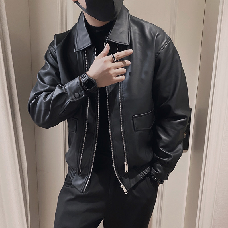 JK270/P98控138秋季社会小伙双拉链飞行员设计皮衣夹克外套男黑首,男装夹克,星座305B