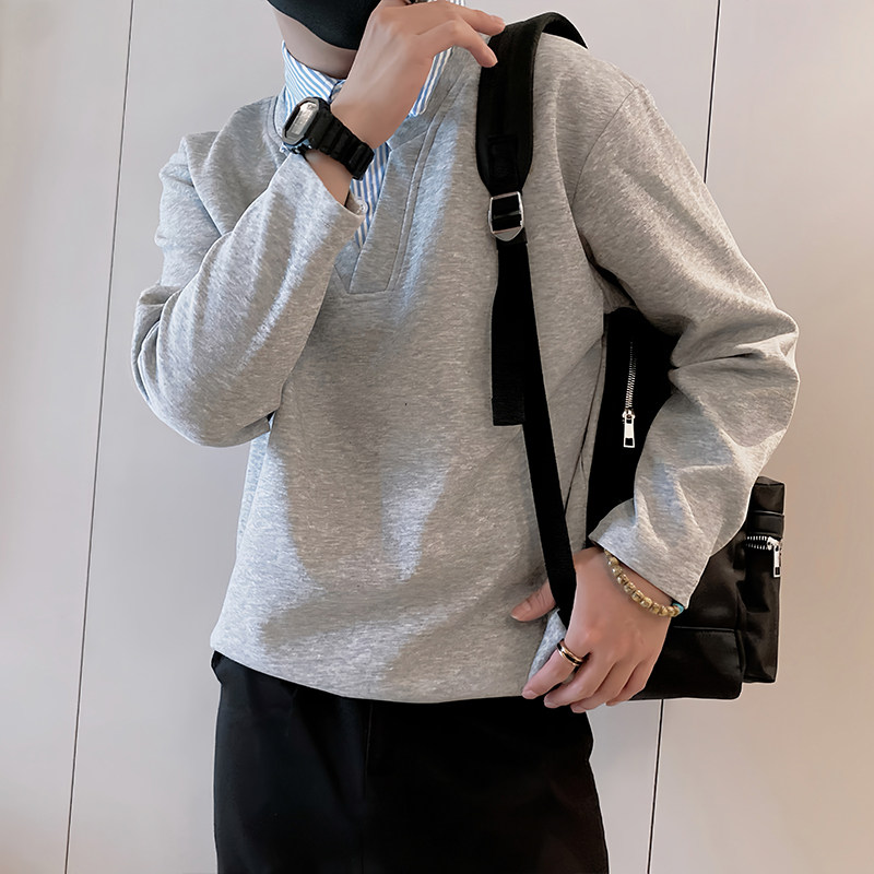 Y330/特P58控78秋季小伙小众设计感假两件衬衫Polo领长袖体恤灰首,男装T恤,星座305B