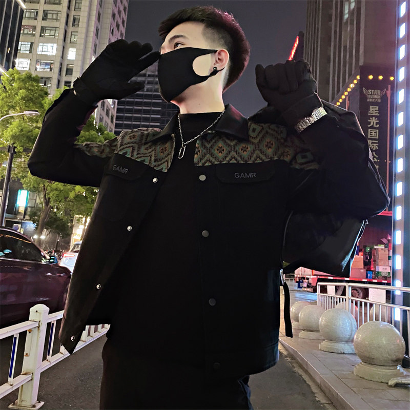 JK89/P128控168秋季社会小伙美式翻领刺绣皮夹克外套潮男黑首1,男装夹克,星座305B