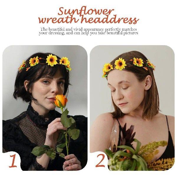 2 Pcs Headband Sunflower Headdress Garland Bride Fashion