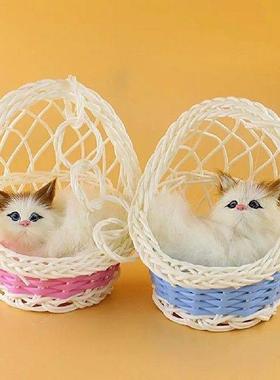 Stuffed Cats Doll Hanging Basket Plush Kitten Rabbit