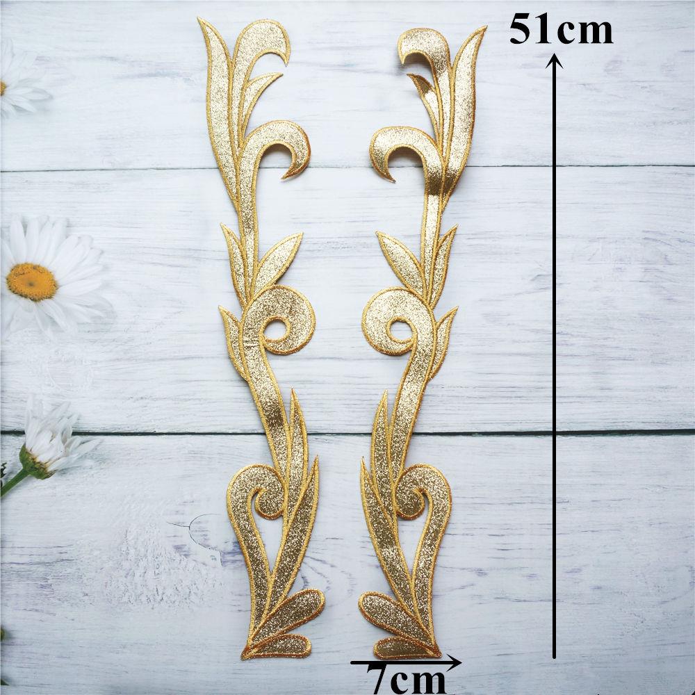2Pcs Embroidered Gold Flower Baroque Applique Collar Iron Se