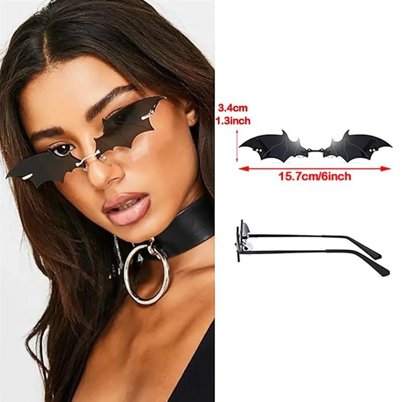 Halloween Bat Sunglasses Rimless Goth Trendy Eyewear Spooky