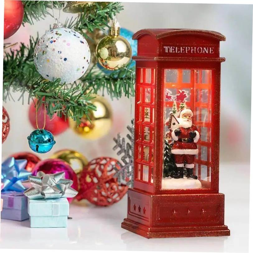 Christmas Red Vintage Luminous Phone Booth Lantern Christmas
