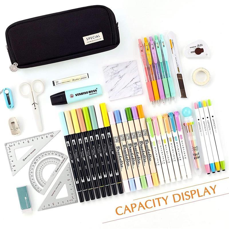 Large Capacity Pencil Case 3 Compartment Pouch Pen Bag Doubl
