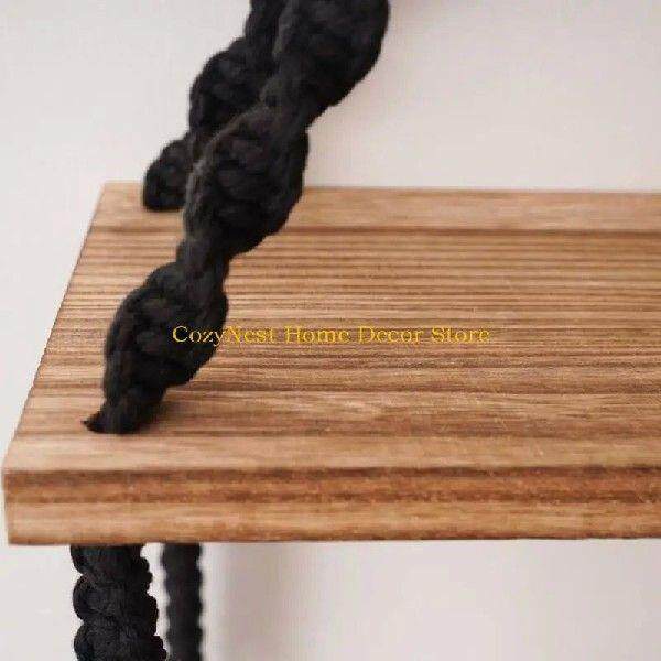 92MF Bohemian Hanwoven Floating Shelf Wood Wall Mounted