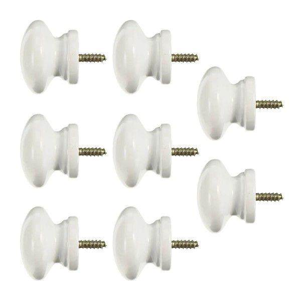 8 Pcs Solid Wood Handle Door Knobs Useful Round Cabinet