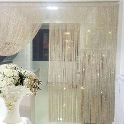 Glitter Door String Curtain Silver Ribbon Shiny Tassel
