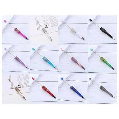 12 PCS Diamond Beaded Pen DIY Colorful Beadable Ballpoint