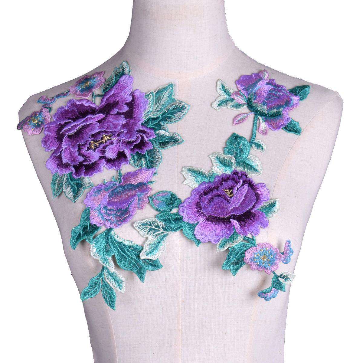 2Pcs/Set Rose Flower Embroidery Patches Applique Embroidery