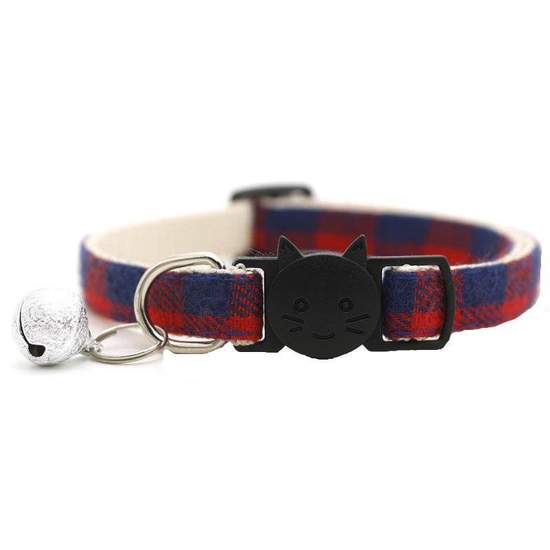 Pet Cat Dog Safety Plaid Cat Collar Buckles With Bell Adjust