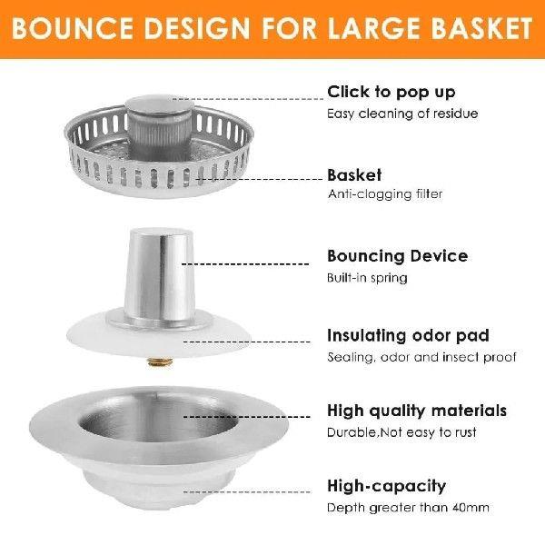 New 3 in 1 Sink Drain Strainer Stainless Steel Anti-Clog