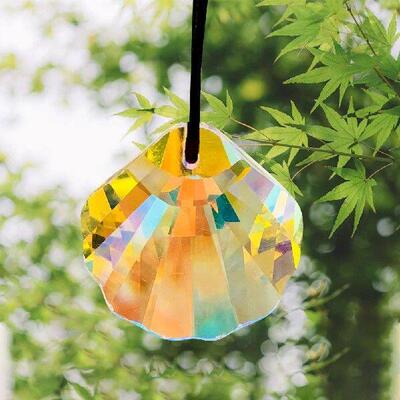 2Pc Scallop Shell Fan Fire Polished Aurora Crystal Faceted