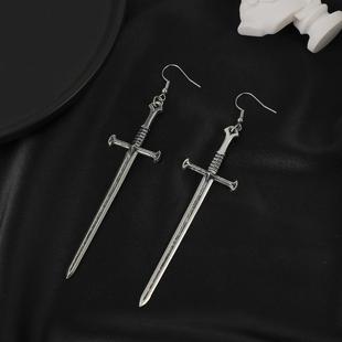 European and American Dark Punk Metal Cross Sword Earrings R