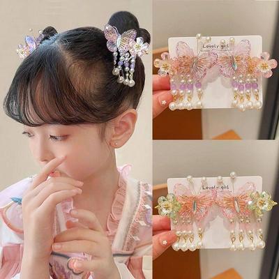 Hanfu hair accessories ancient girl butterfly tassel clip