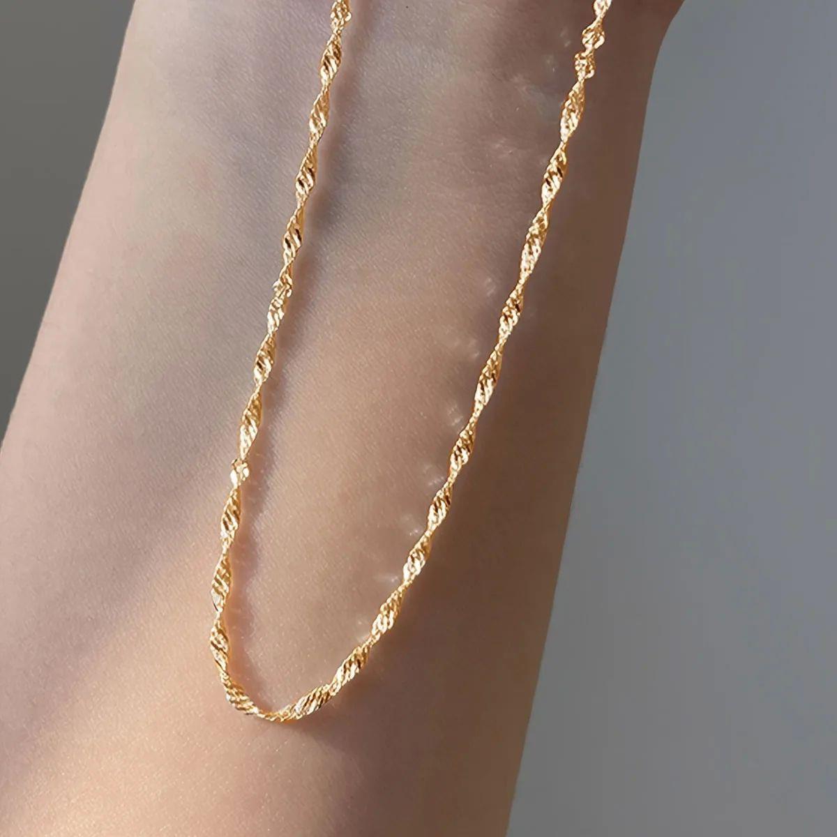 Exquisite Gold Plated Stainless Steel Thin Chain Necklace fo