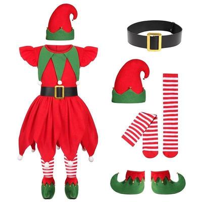 Girls Christmas Elf Dress Costume Set Elf Cosplay Outfit Vel